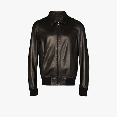 Shop Ferragamo Ferr Leather Bomber Jacket In Black