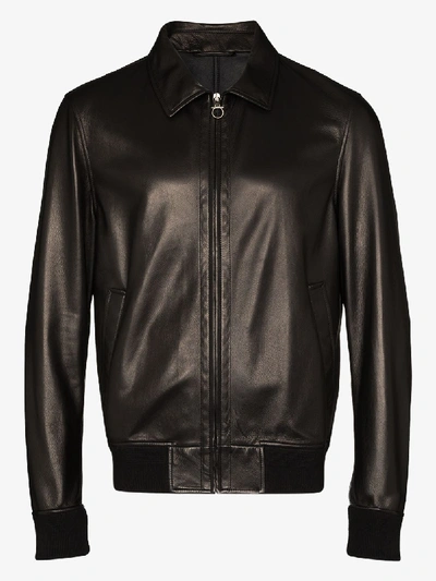 Shop Ferragamo Ferr Leather Bomber Jacket In Black