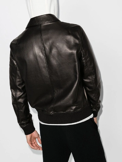 Shop Ferragamo Ferr Leather Bomber Jacket In Black