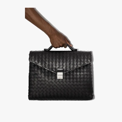 Shop Bottega Veneta Black Intrecciato Leather Briefcase