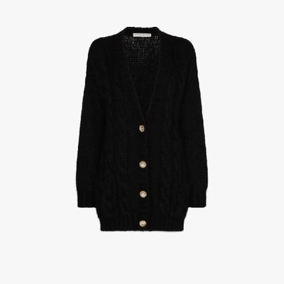 Shop Alessandra Rich Crystal Button Cardigan In Black