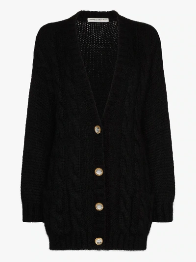 Shop Alessandra Rich Crystal Button Cardigan In Black