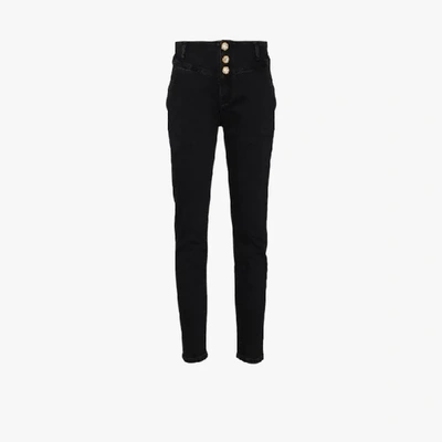Shop Alessandra Rich Crystal Button Skinny Jeans In Black