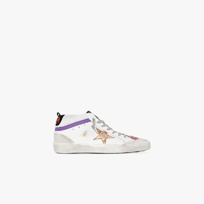 Shop Golden Goose Mid Star Glitter Detail Leather Sneakers In White