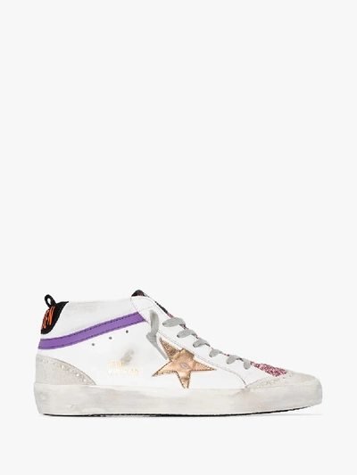 Shop Golden Goose Mid Star Glitter Detail Leather Sneakers In White