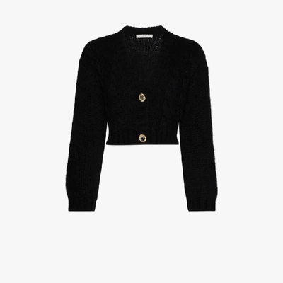 Shop Alessandra Rich Crystal Button Cropped Cardigan In Black