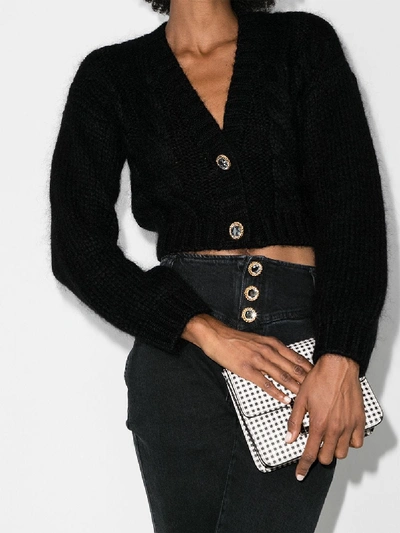 Shop Alessandra Rich Crystal Button Cropped Cardigan In Black