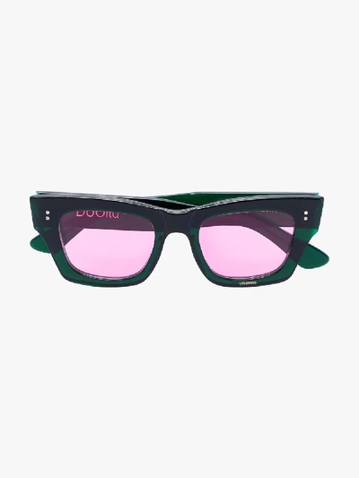 Shop Natasha Zinko Green Square Frame Sunglasses