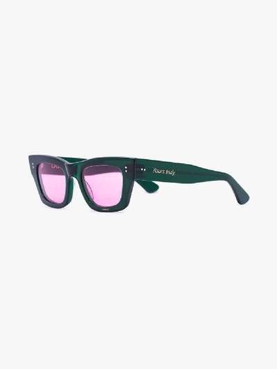 Shop Natasha Zinko Green Square Frame Sunglasses