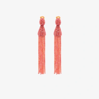 Shop Oscar De La Renta Pink Long Bead Tassel Earrings