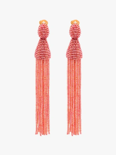 Shop Oscar De La Renta Pink Long Bead Tassel Earrings