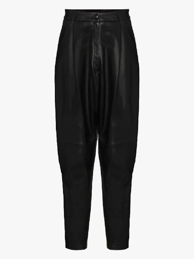 Shop Alessandra Rich Black Tapered Leg Leather Trousers