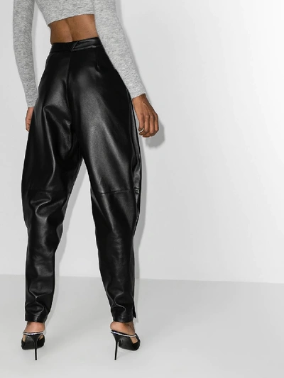 Shop Alessandra Rich Black Tapered Leg Leather Trousers