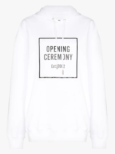 Shop Opening Ceremony Box Logo Cotton Hoodie - Women's - Cotton In White