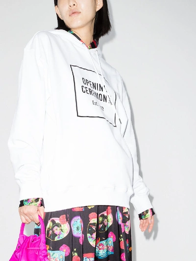 Shop Opening Ceremony Box Logo Cotton Hoodie - Women's - Cotton In White