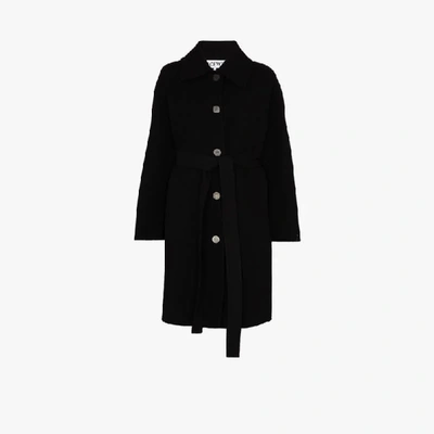 Shop Loewe Belted Button-up Coat In Black