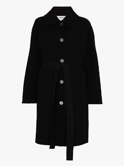 Shop Loewe Belted Button-up Coat In Black