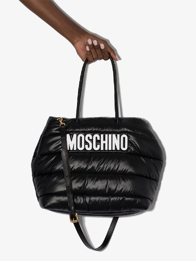 Shop Moschino Black Logo Puffer Bag