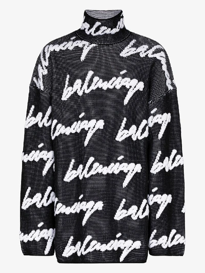 Shop Balenciaga Logo Knitted Sweater In Black
