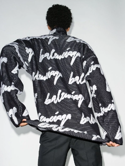 Shop Balenciaga Logo Knitted Sweater In Black
