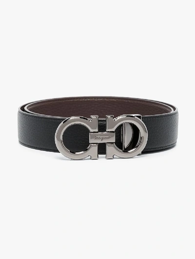 Shop Ferragamo Black Gancini Logo Buckle Leather Belt