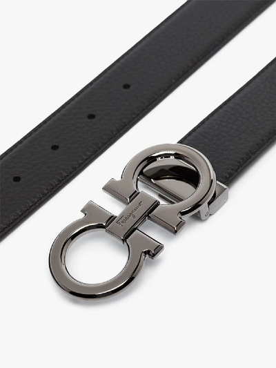 Shop Ferragamo Black Gancini Logo Buckle Leather Belt