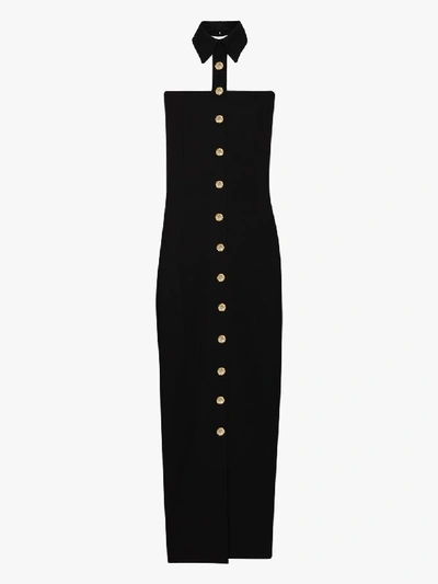 Shop Alessandra Rich Collared Crystal Button Strapless Dress In Black