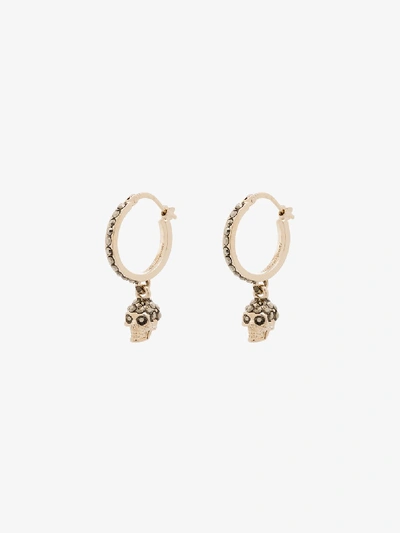 Shop Alexander Mcqueen Gold-plated Crystal Skull Earrings In Metallic
