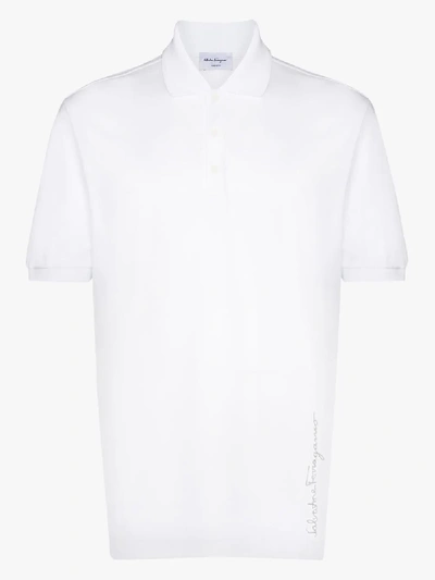 Shop Ferragamo Logo Print Polo Shirt In White