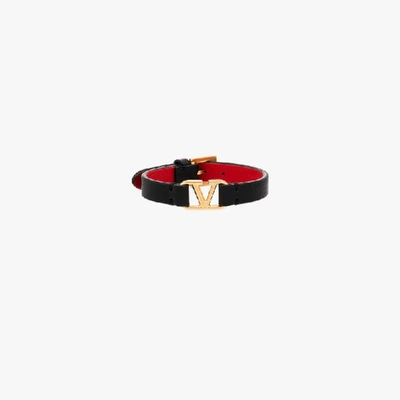 Shop Valentino Black Vlogo Signature Leather Bracelet