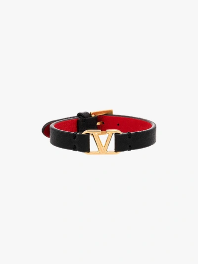 Shop Valentino Black Vlogo Signature Leather Bracelet