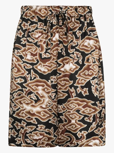 Shop Edward Crutchley Cloud Print Silk Bermuda Shorts In Brown