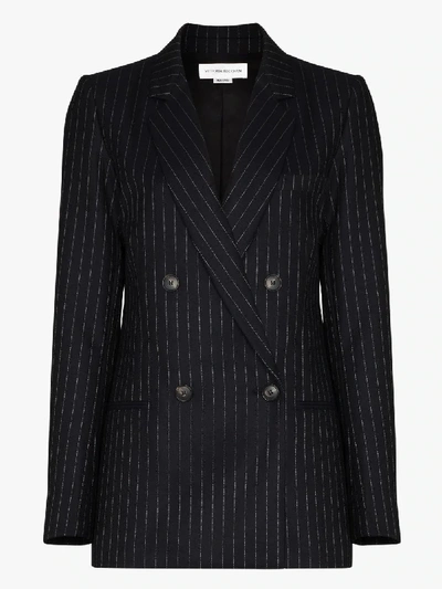 Shop Victoria Beckham Double-breasted Pinstripe Blazer In Blue