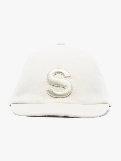 Shop Sacai White Melton Wool Logo Cap In Neutrals