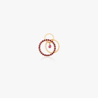 Shop Persée 18k Yellow Gold Tri Circle Ruby Hoop Earring In Yellow Gold Ruby
