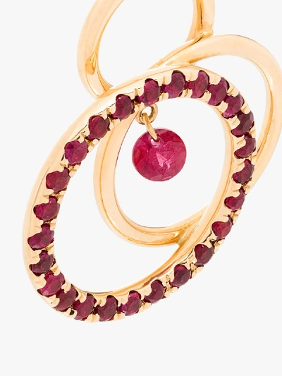 Shop Persée 18k Yellow Gold Tri Circle Ruby Hoop Earring In Yellow Gold Ruby