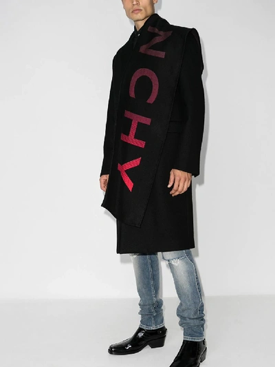 Shop Givenchy Black Wool Logo Scarf