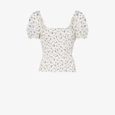 Shop Reformation White Jess Smocked Blouse