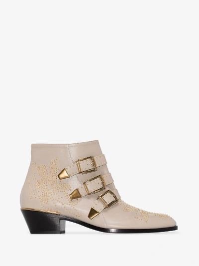 Shop Chloé Neutrals Beige Susanna 30 Studded Leather Ankle Boots