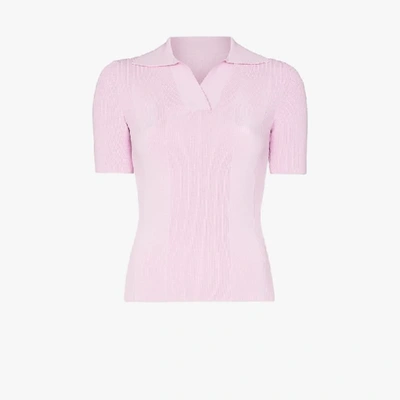 Shop Jacquemus Pink Open Back Ribbed Polo Top