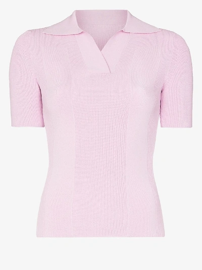 Shop Jacquemus Pink Open Back Ribbed Polo Top