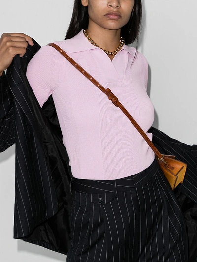 Shop Jacquemus Pink Open Back Ribbed Polo Top
