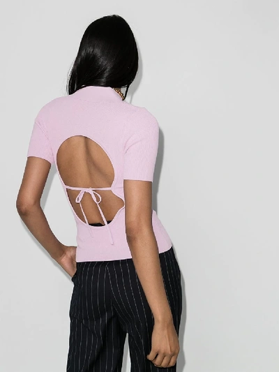 Shop Jacquemus Pink Open Back Ribbed Polo Top