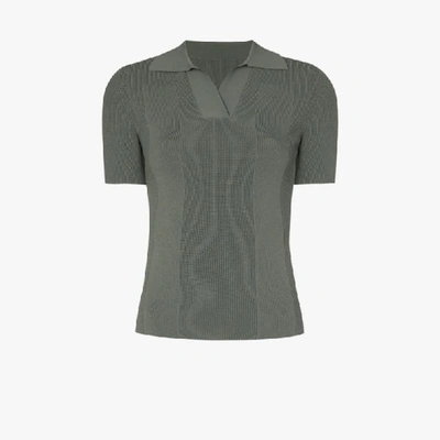 Shop Jacquemus Open Back Ribbed Polo Top In Green