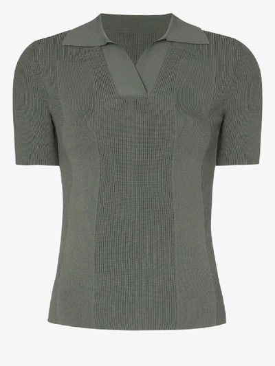 Shop Jacquemus Open Back Ribbed Polo Top In Green