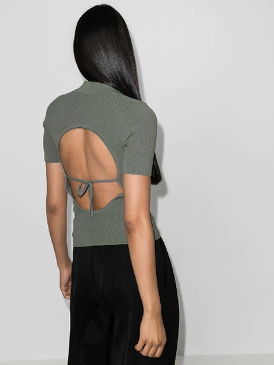 Shop Jacquemus Open Back Ribbed Polo Top In Green