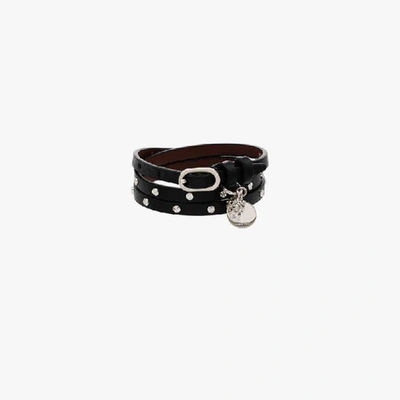 Shop Alexander Mcqueen Black Studded Skull Wrap Leather Bracelet