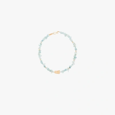 Shop Apples & Figs Gold-plated Song Of The Waves Aquamarine Necklace In Blue