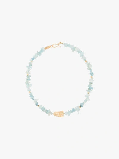Shop Apples & Figs Gold-plated Song Of The Waves Aquamarine Necklace In Blue
