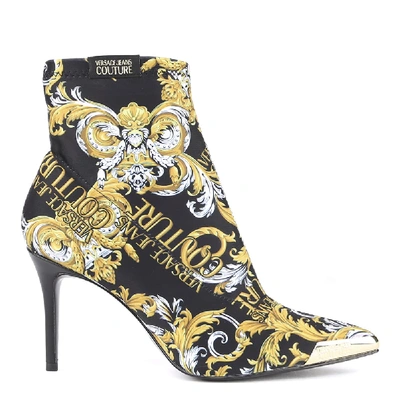 Shop Versace Jeans Couture Baroque Print Techno Nylon Ankle Boots In Black-multicolor